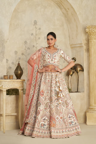 Royal Grandeur Cream Zari Embroidered Bridal Lehenga Choli Set