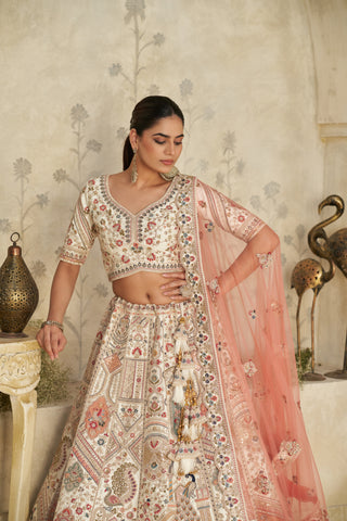 Royal Grandeur Cream Zari Embroidered Bridal Lehenga Choli Set