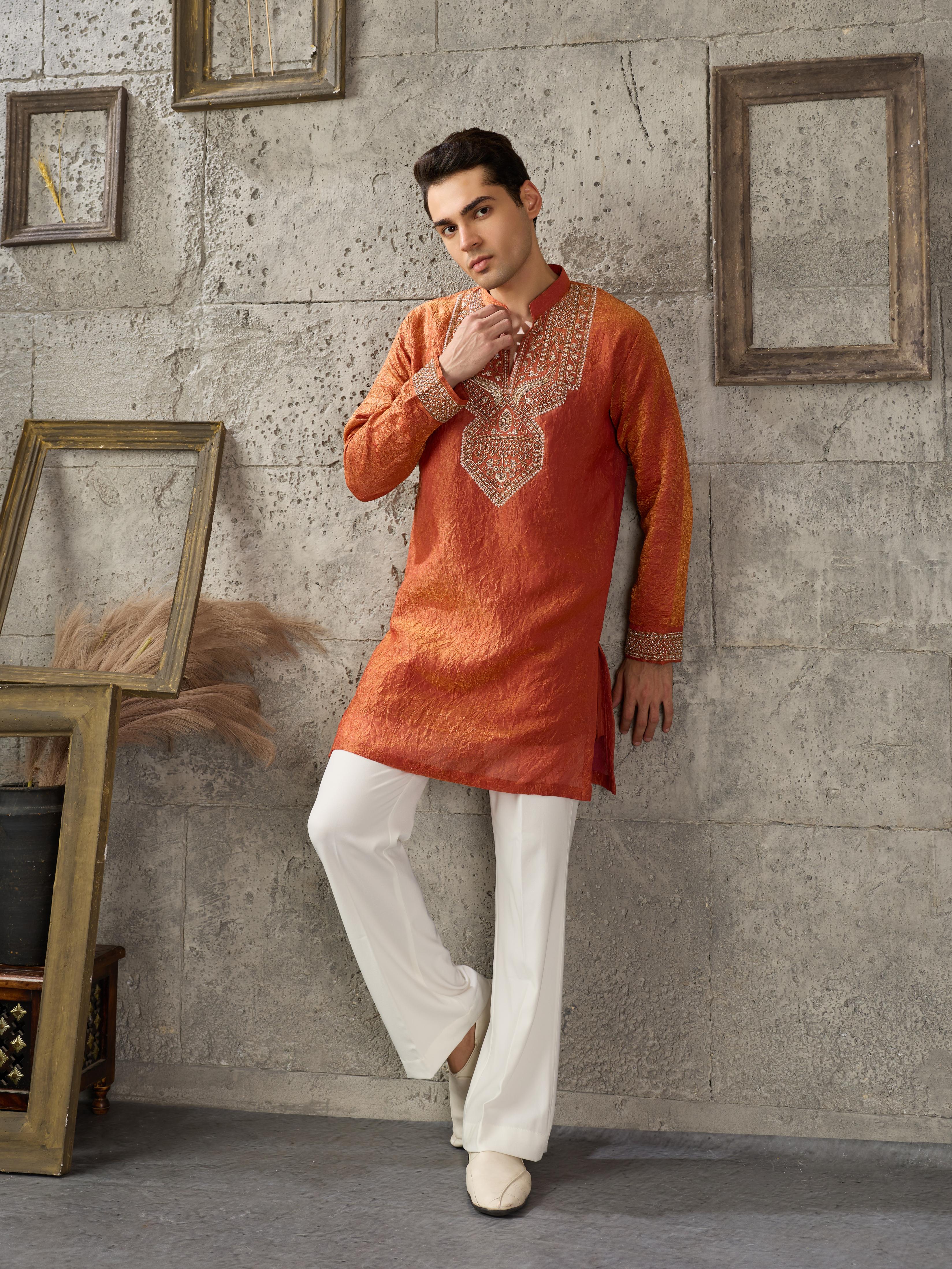 Orange Premium Crush Kurta Set | Tulip Designer