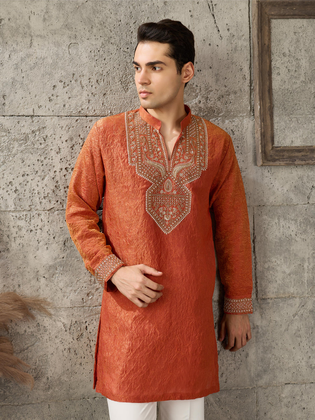 Orange Premium Crush Kurta Set | Tulip Designer