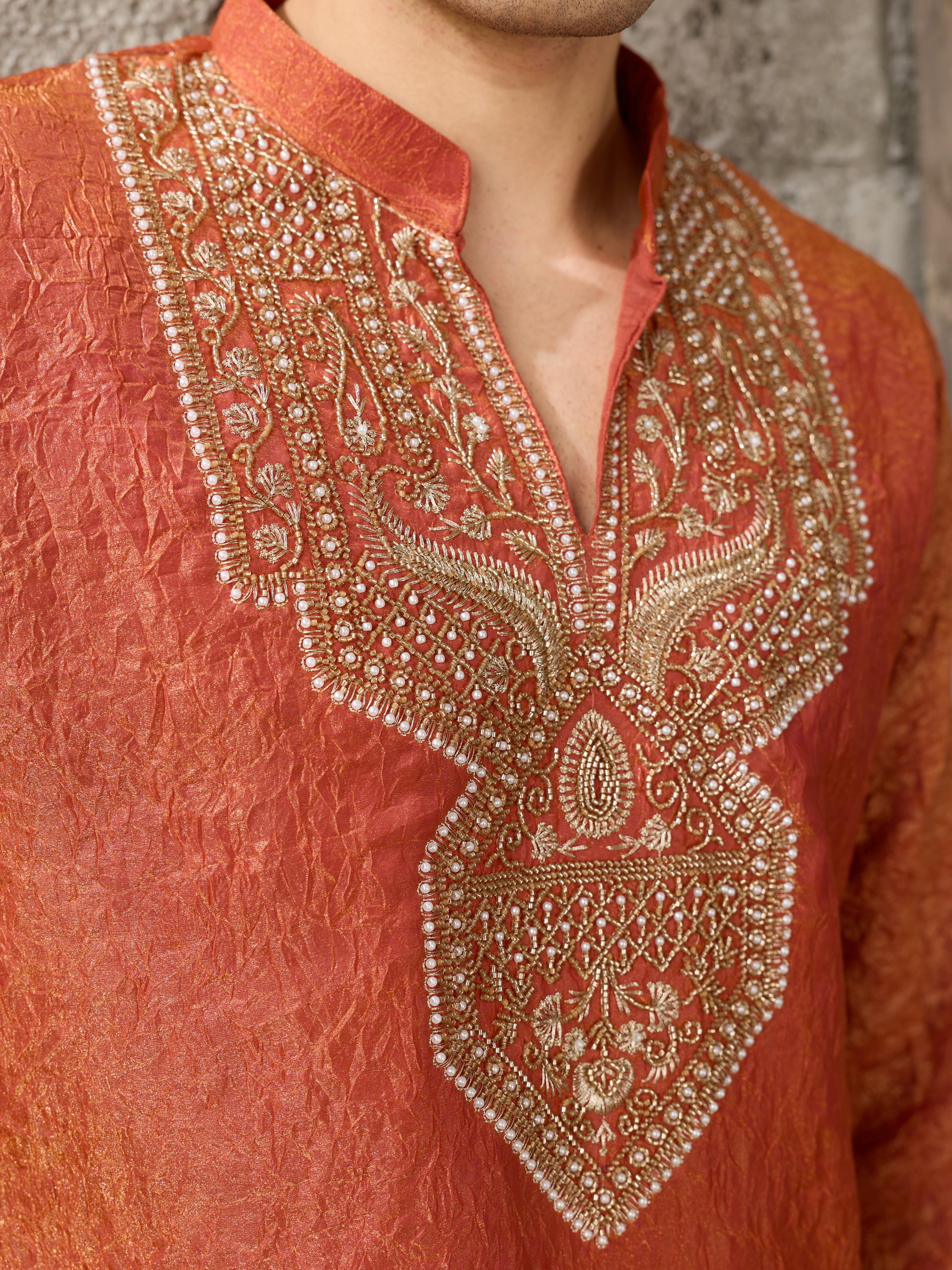 Orange Premium Crush Kurta Set | Tulip Designer