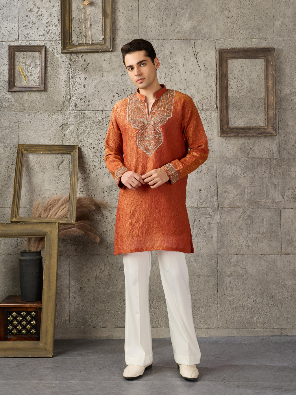 Orange Premium Crush Kurta Set | Tulip Designer