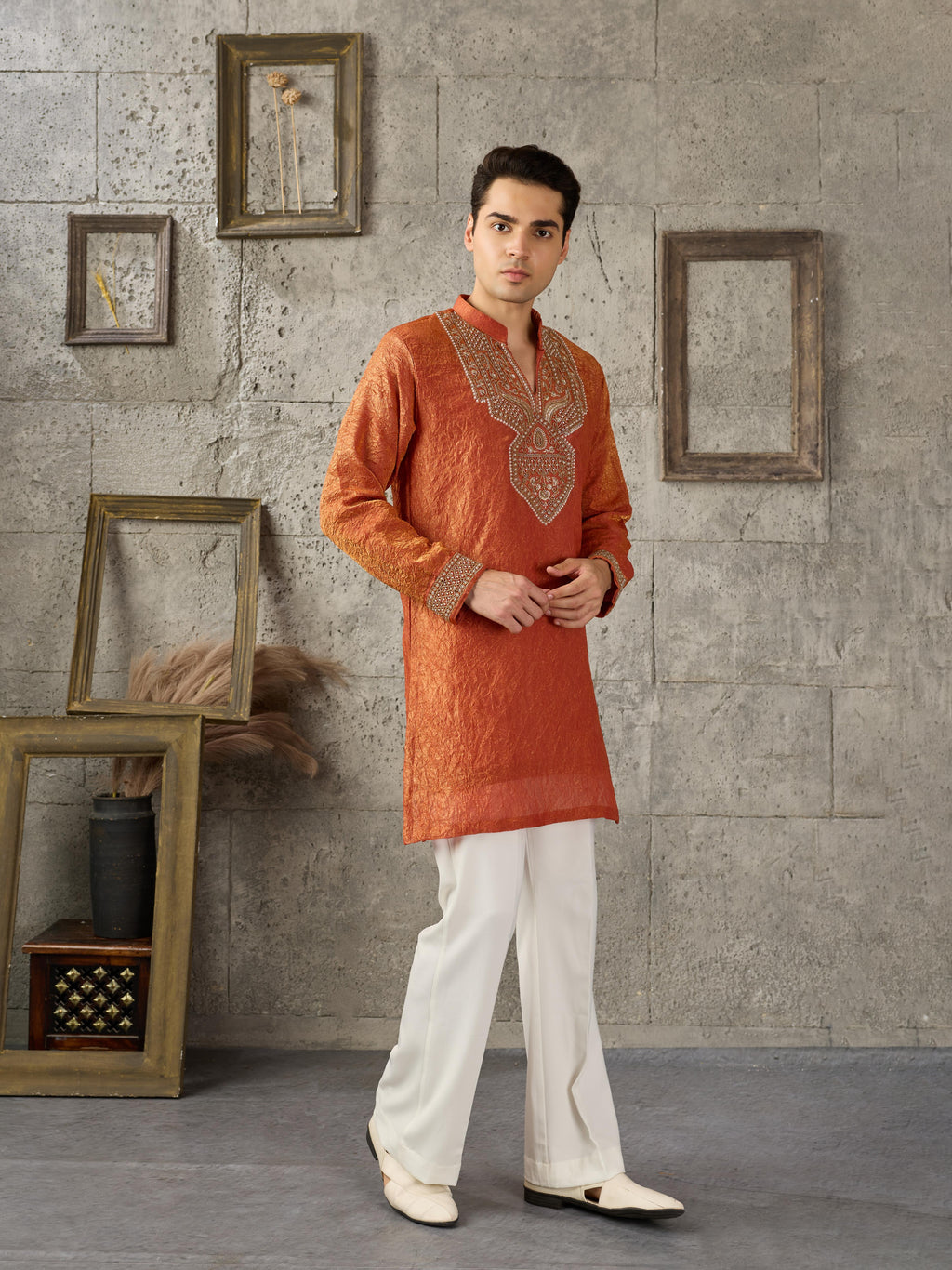 Orange Premium Crush Kurta Set | Tulip Designer