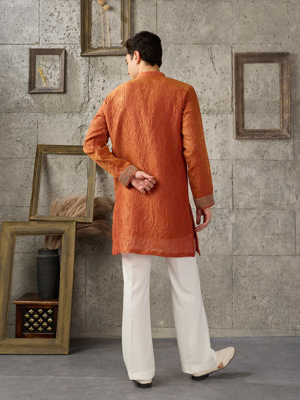 Orange Premium Crush Kurta Set | Tulip Designer