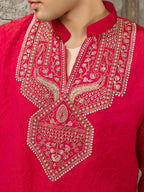 Red Premium Crush Beads Work Mens Kurta | Tulip Designer