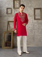 Red Premium Crush Beads Work Mens Kurta | Tulip Designer