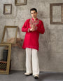 Red Premium Crush Beads Work Mens Kurta | Tulip Designer