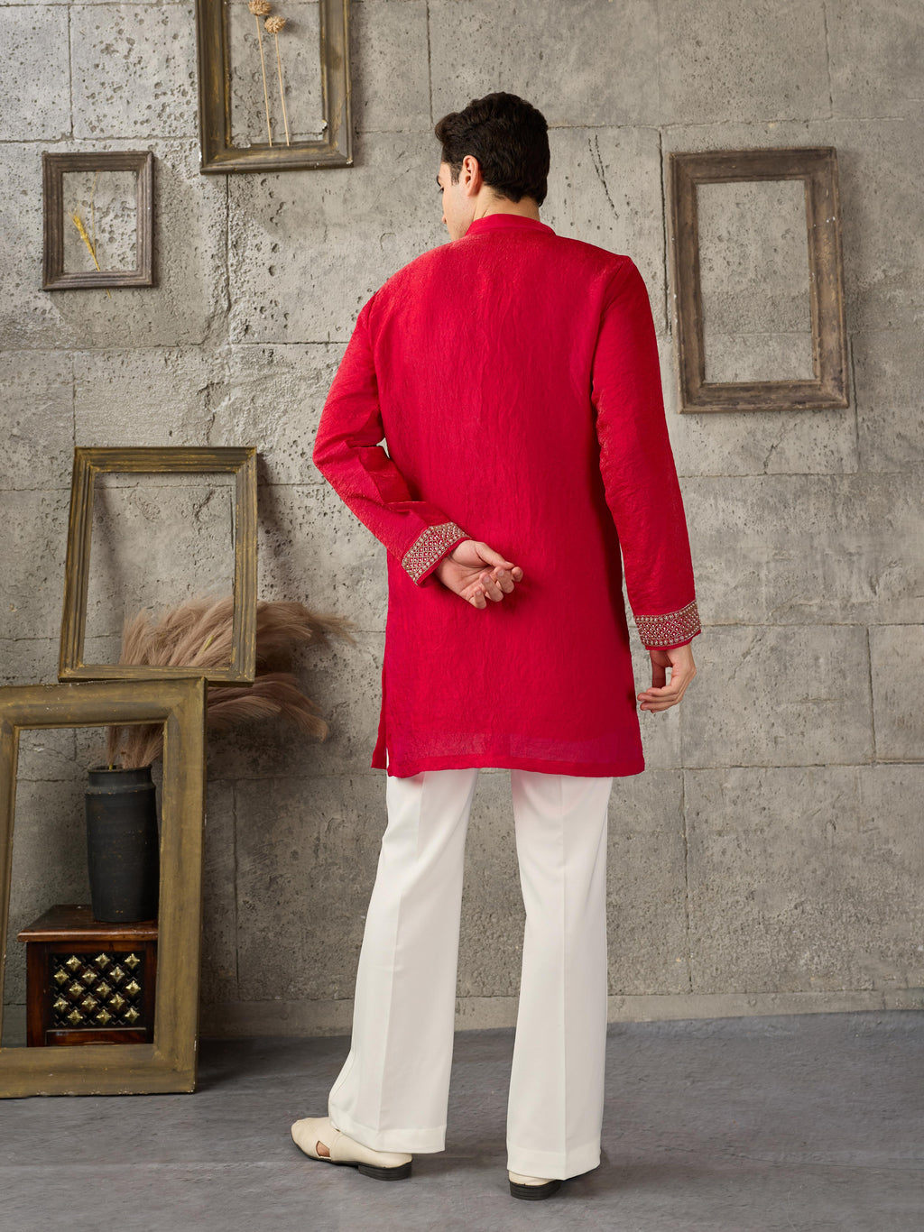 Red Premium Crush Beads Work Mens Kurta | Tulip Designer