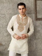 Off White Crush Kurta For Men | Tulip Designer