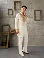 Off White Crush Kurta For Men | Tulip Designer