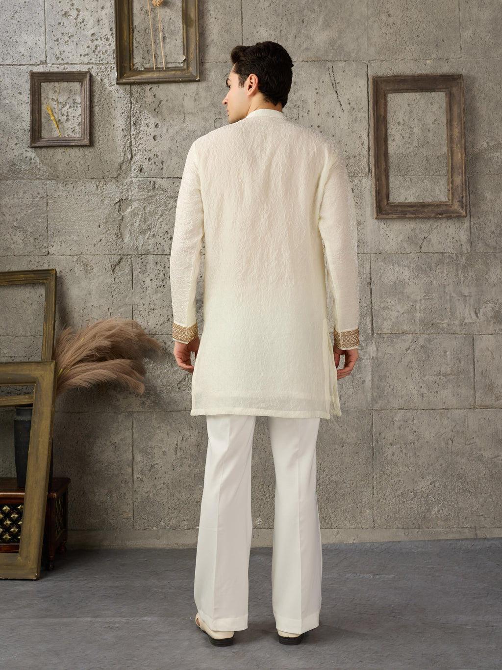 Off White Crush Kurta For Men | Tulip Designer