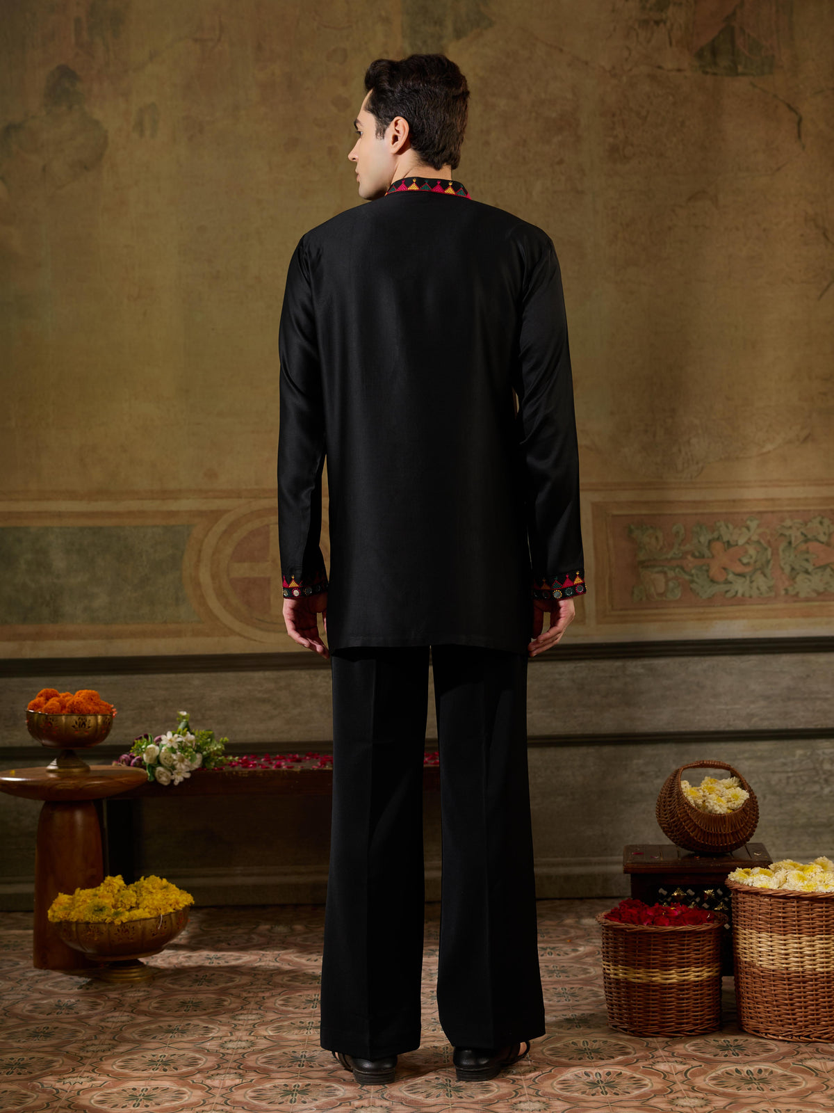 Black Rayon V Neck Kurta Set | Tulip Designer