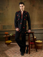 Black Rayon V Neck Kurta Set | Tulip Designer