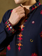 Navy Rayon Mirror V Neck Kurta Set | Tulip Designer