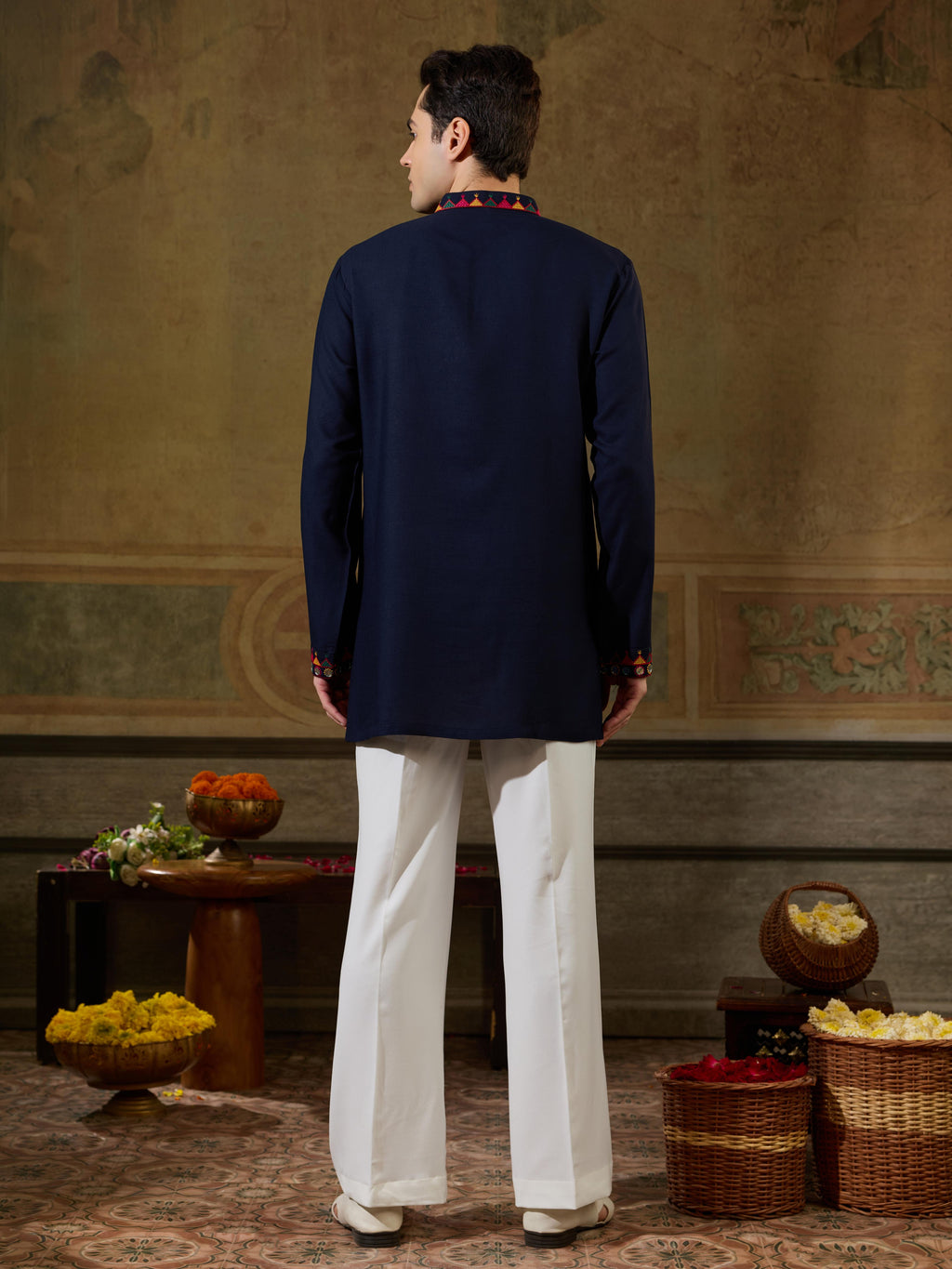 Navy Rayon Mirror V Neck Kurta Set | Tulip Designer