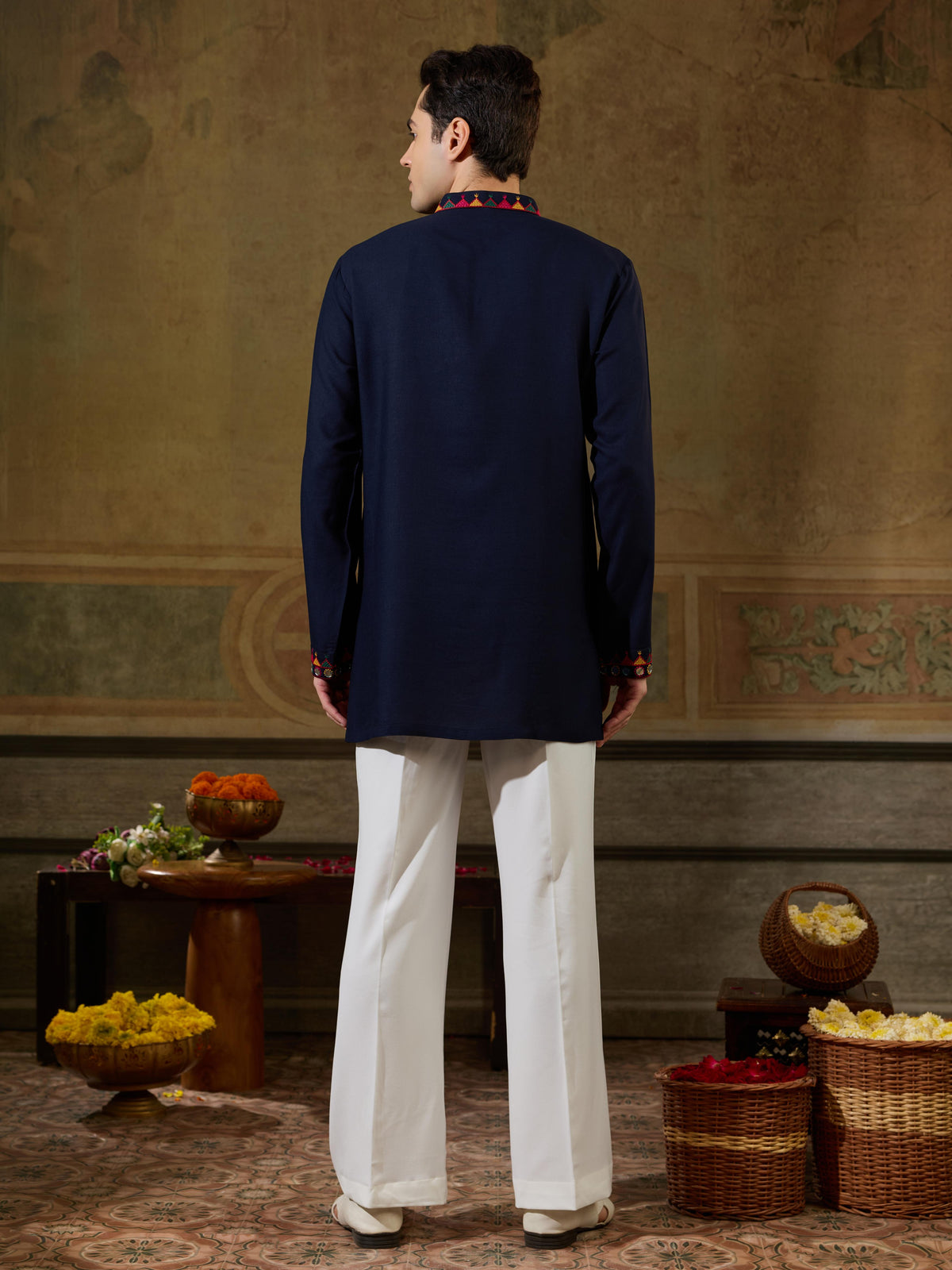 Navy Rayon Mirror V Neck Kurta Set | Tulip Designer