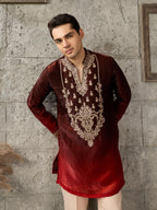 Red Maroon Crush Tissue Kurta Set | Tulip Designer