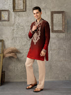 Red Maroon Crush Tissue Kurta Set | Tulip Designer
