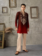 Red Maroon Crush Tissue Kurta Set | Tulip Designer