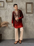 Red Maroon Crush Tissue Kurta Set | Tulip Designer