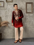 Red Maroon Crush Tissue Kurta Set | Tulip Designer