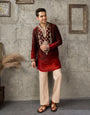 Red Maroon Crush Tissue Kurta Set | Tulip Designer