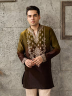 Green Brown Crush Tissue Kurta Set | Tulip Designer