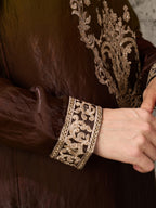 Green Brown Crush Tissue Kurta Set | Tulip Designer