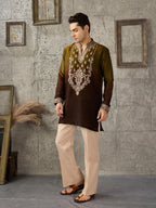 Green Brown Crush Tissue Kurta Set | Tulip Designer