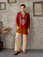 Red Orange Embroidered Crush Tissue Kurta Set | Tulip Designer
