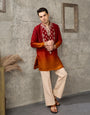 Red Orange Embroidered Crush Tissue Kurta Set | Tulip Designer
