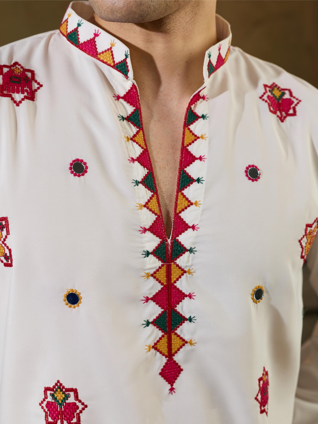 White Rayon Mirror Work Kurta Set | Tulip Designer