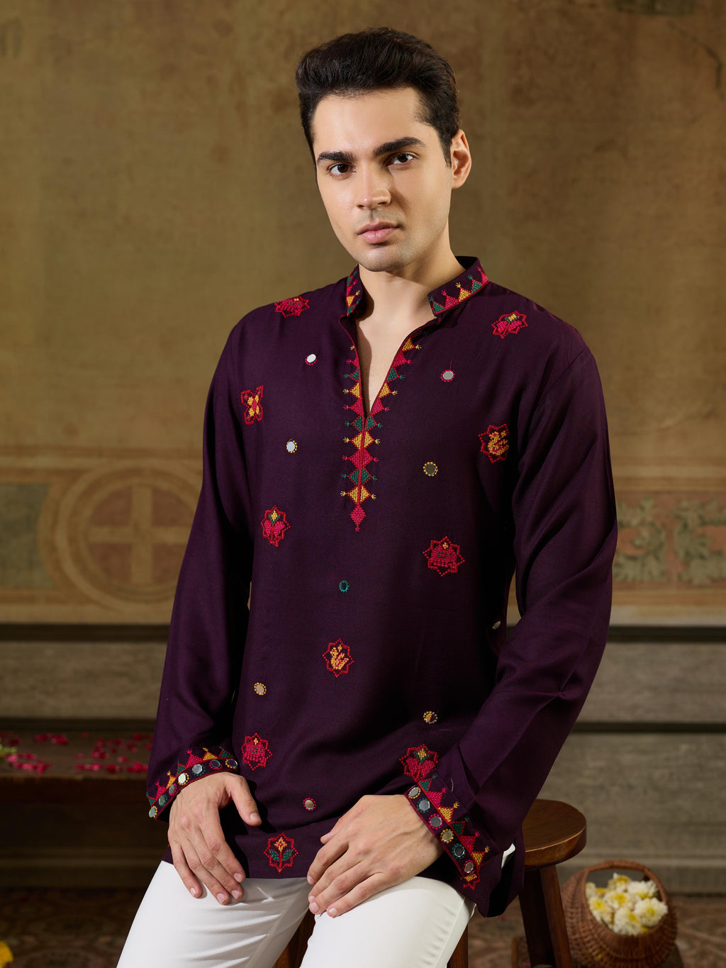 Purple Rayon Embroidered Kurta Set | Tulip Designer