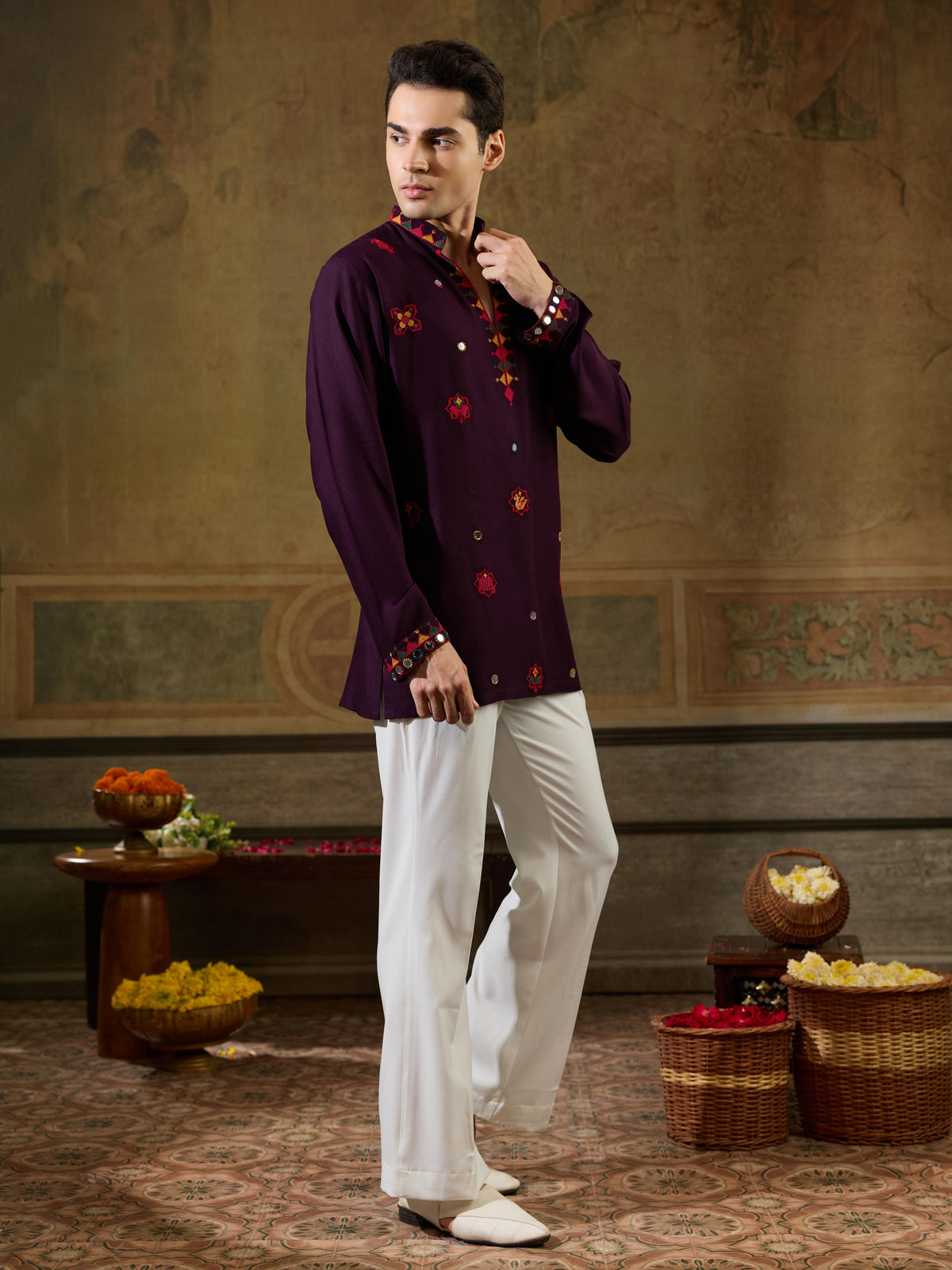 Purple Rayon Embroidered Kurta Set | Tulip Designer