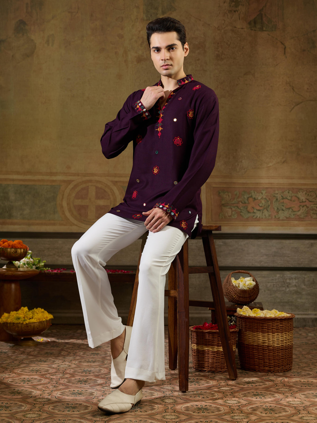 Purple Rayon Embroidered Kurta Set | Tulip Designer