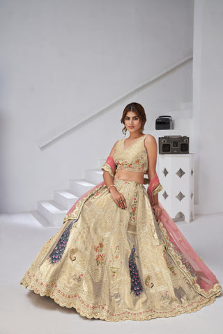 Cream Color Royal Radiance Raw Silk Bridal Lehenga Choli Set