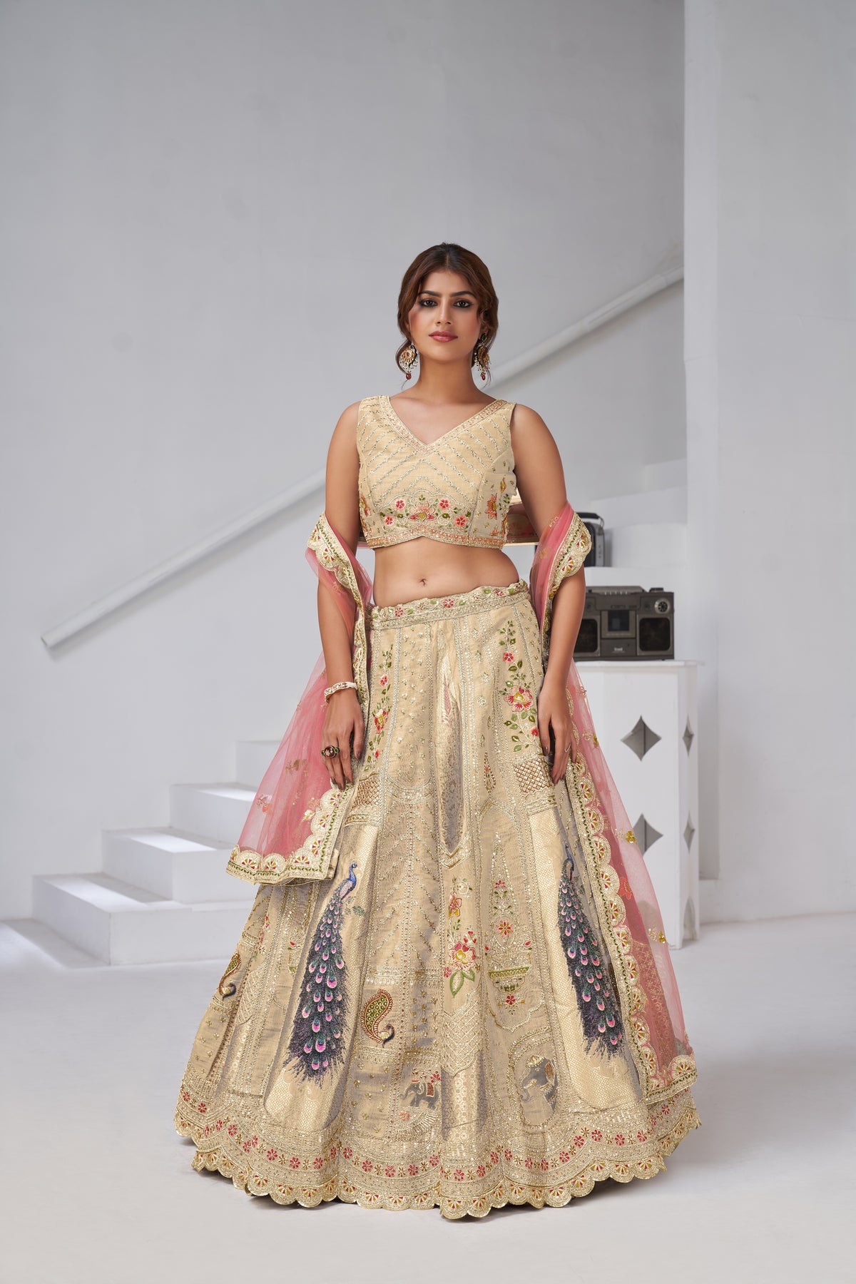 Cream Color Royal Radiance Raw Silk Bridal Lehenga Choli Set