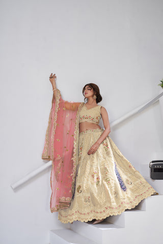 Cream Color Royal Radiance Raw Silk Bridal Lehenga Choli Set