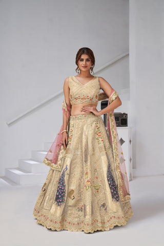 Cream Color Royal Radiance Raw Silk Bridal Lehenga Choli Set