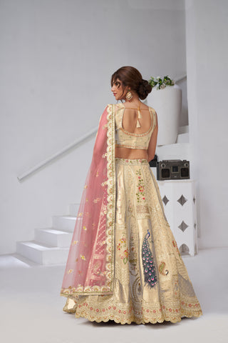 Cream Color Royal Radiance Raw Silk Bridal Lehenga Choli Set