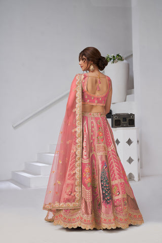 Pink Color Royal Radiance Raw Silk Bridal Lehenga Choli Set