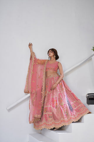 Pink Color Royal Radiance Raw Silk Bridal Lehenga Choli Set