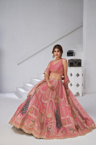 Pink Color Royal Radiance Raw Silk Bridal Lehenga Choli Set