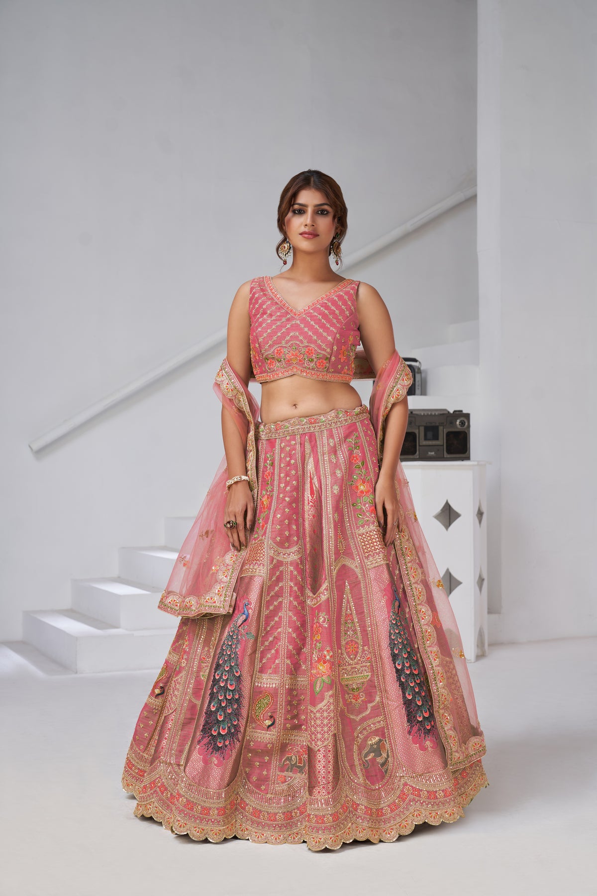 Pink Color Royal Radiance Raw Silk Bridal Lehenga Choli Set