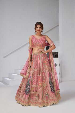Pink Color Royal Radiance Raw Silk Bridal Lehenga Choli Set