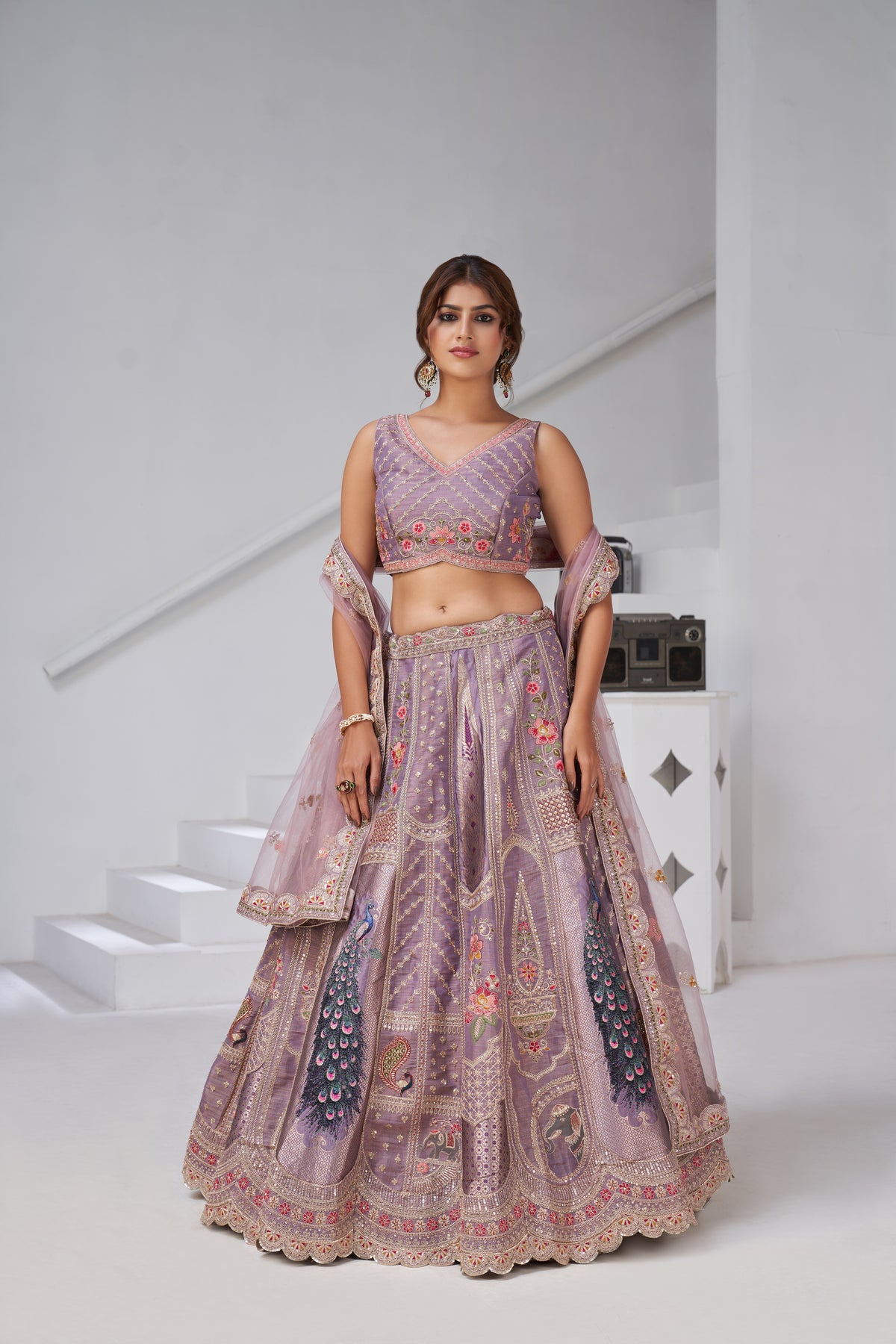 Purple Ethereal Harmony Double Layered Dupatta Bridal Lehenga