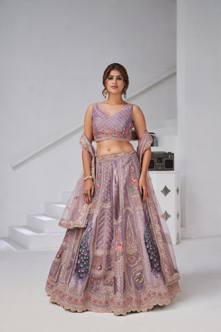 Purple Ethereal Harmony Double Layered Dupatta Bridal Lehenga