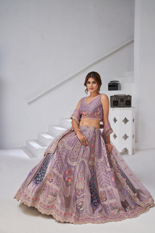 Purple Ethereal Harmony Double Layered Dupatta Bridal Lehenga