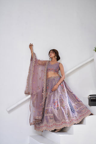 Purple Ethereal Harmony Double Layered Dupatta Bridal Lehenga