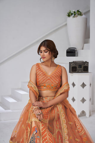 Rust Royal Radiance Raw Silk Bridal Lehenga Choli Set